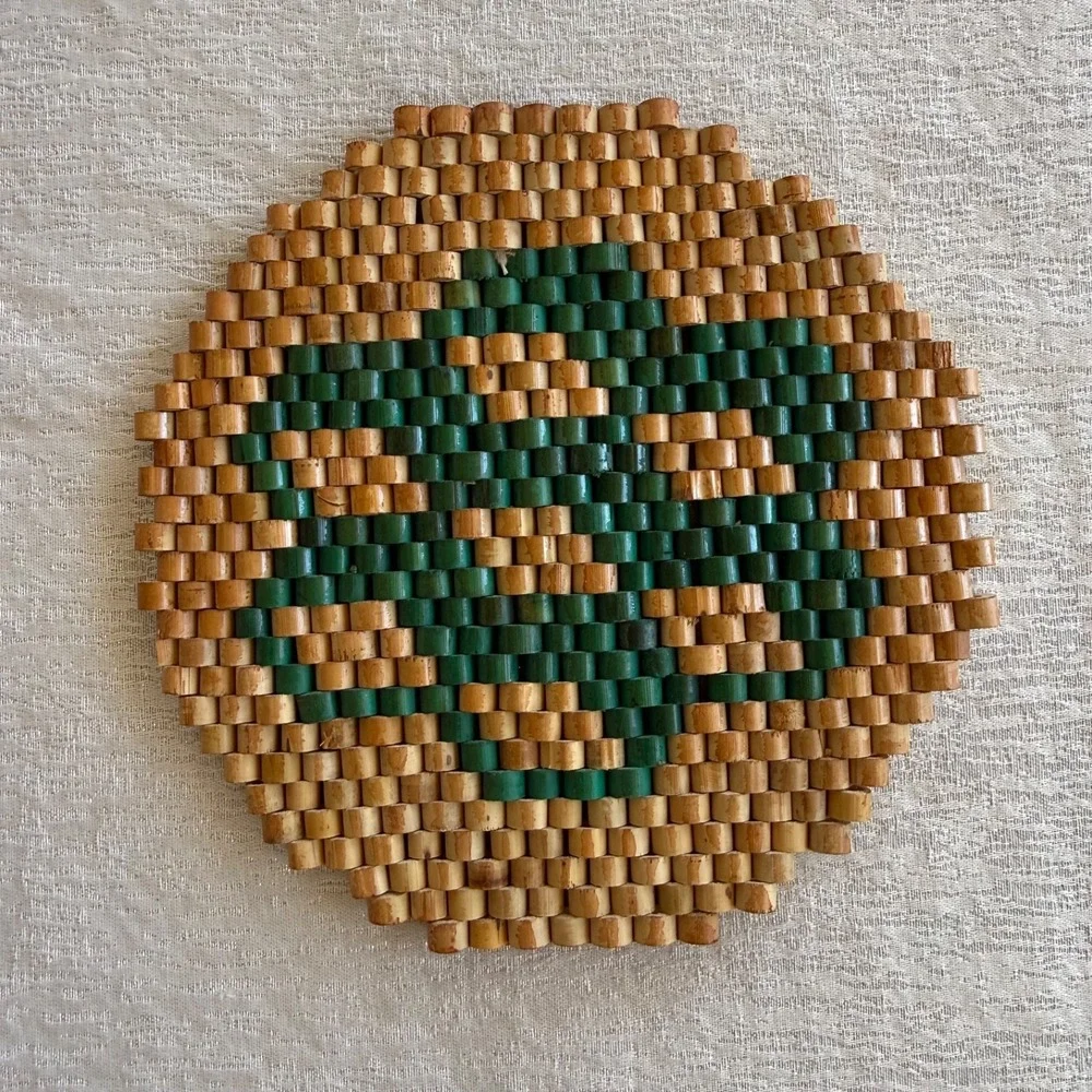6pc Vintage‎ Bamboo Wood Bead Trivets Set 6 Folk Art Boho MCM Hot Pads Hippie